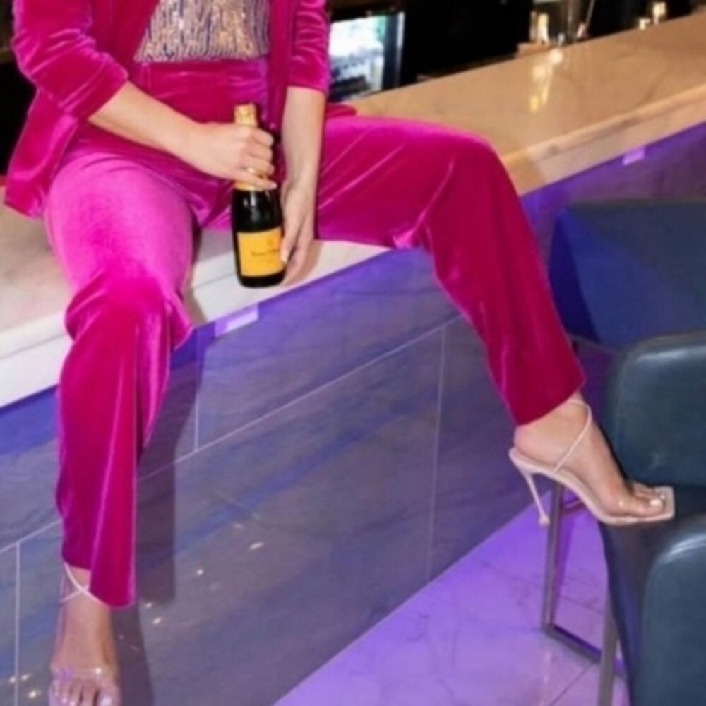 Skies Are Blue Curvy Velvet Straight Leg Pants Magenta Pink 3X NEW